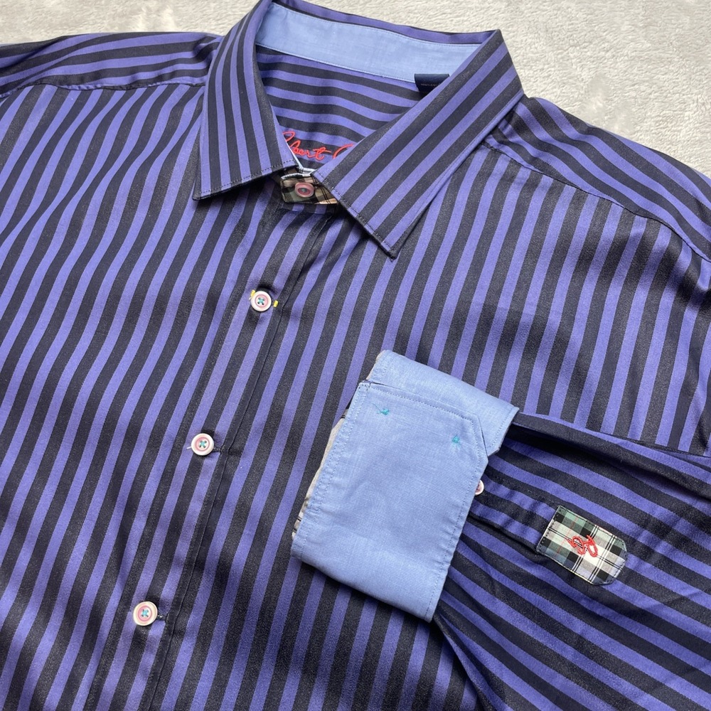 Robert Graham Mens Shirt 3XL Purple Black Stripe Long Sleeve Button Up Flip Cuff